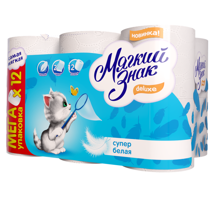 Туалетная бумага Мягкий знак Deluxe Белая 2-сл. 12 рул./вл.8 С103