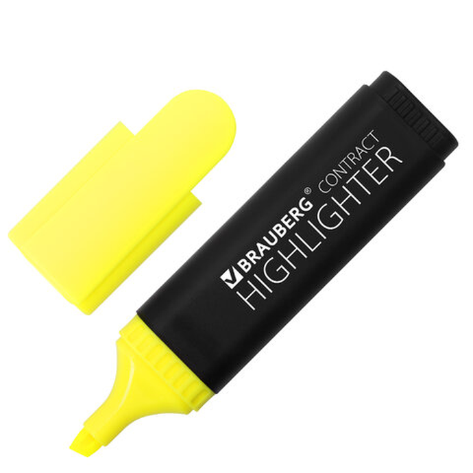Текстовыделитель BRAUBERG "Contract", лимонный , линия 1-5 мм