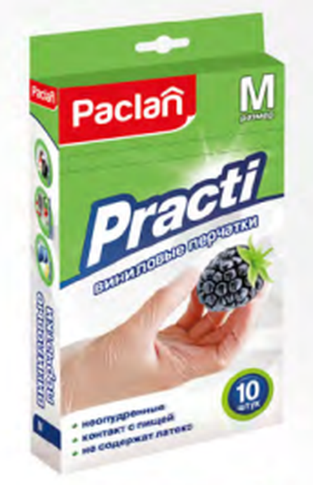 PACLAN PRACTI ПЕРЧАТКИ ВИНИЛОВЫЕ Р. M, 10ШТ.
