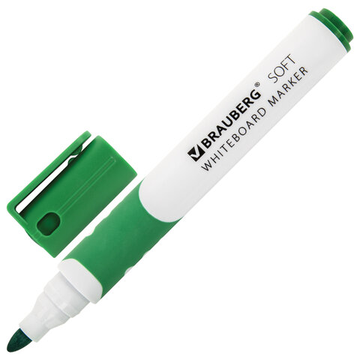 Маркер стираемый для белой доски ЗЕЛЕНЫЙ BRAUBERG, 5 мм, резиновая вставка
