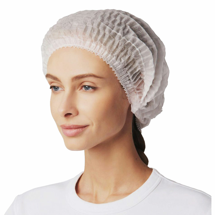 Шапочка белая "Шарлотта" КОМПЛЕКТ 100 штук из нетканого материала SMS 10г/м2 d=30см, SMZ, шк23746