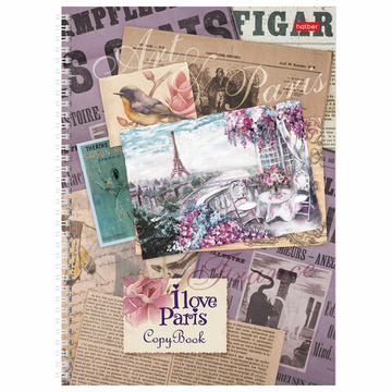 Тетрадь А4 80 л. HATBER гребень, клетка, обложка твердая, срез 5 цветов, "I love Paris", 80Тт4В1гр