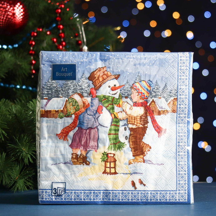 Салфетки Art Bouquet "Дети и снеговик" 33х33 ,3 слоя .20л /вл.12