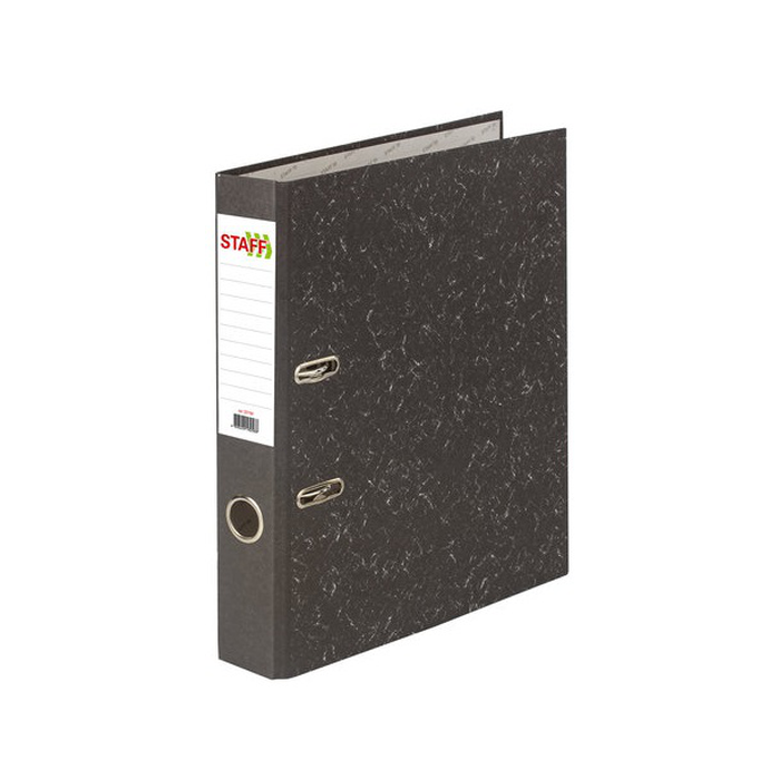 Папка-регистратор БЮДЖЕТ с мраморным покрытием, 50 мм, без уголка, черный корешок