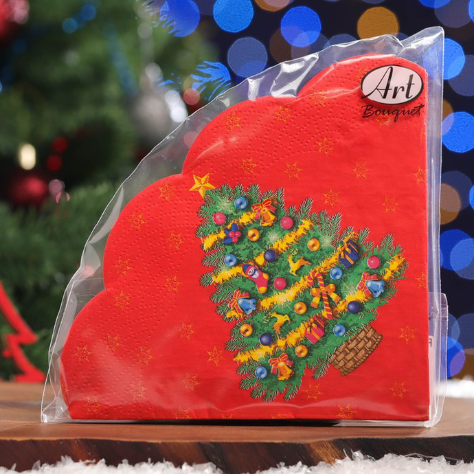 Салфетки Art Bouquet RONDO "Новогодняя ель на красном" 3сл.12л/вл.15