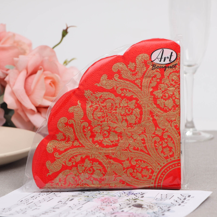 Салфетки Art Bouquet RONDO  "Золотой орнамент на красном" 3 сл.12л