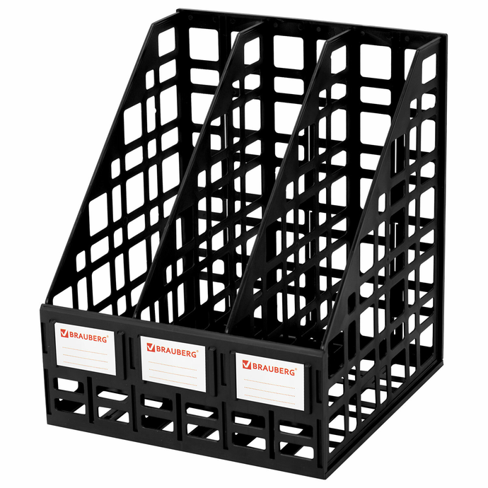 Лоток вертикальный для бумаг BRAUBERG ULTRA, 240 мм, 3 отделения, сетчатый, сборный, черный, 238249