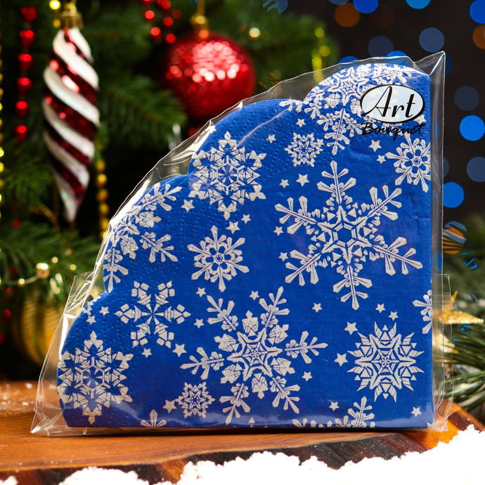 Салфетки Ф32см, 3 слоя, 12л Art Bouquet Rondo "Серебряные снежинки на синем"  3-сл/15