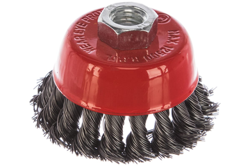 Корщетка тип чашка гайка М14, стальная витая проволока, 75мм