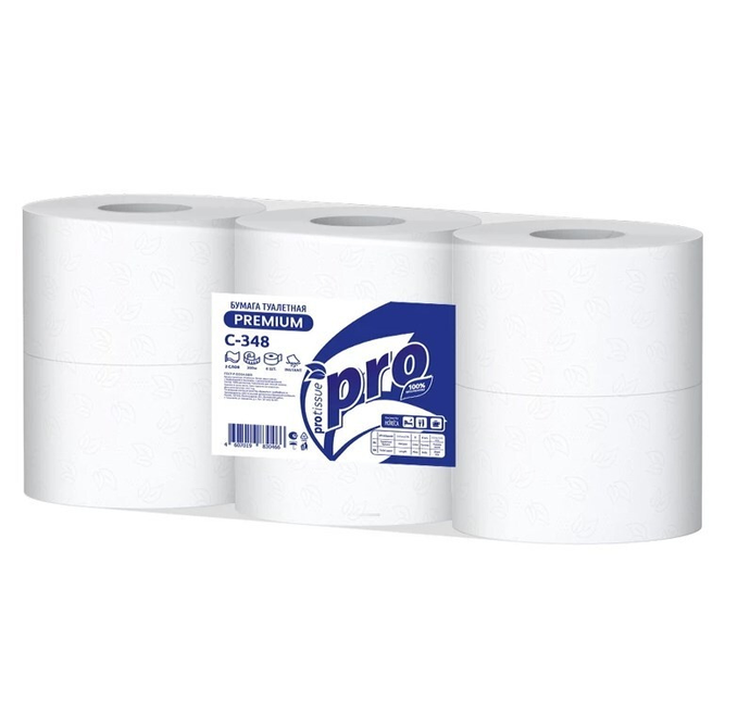 Бумага туалетная PRO 300 метров, 2 слоя  С348 / вл. 6