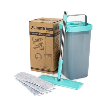 Швабра с отжимом и двухкамерным ведром 7л. 3 насадки МОП, набор для уборки Лайма компакт.