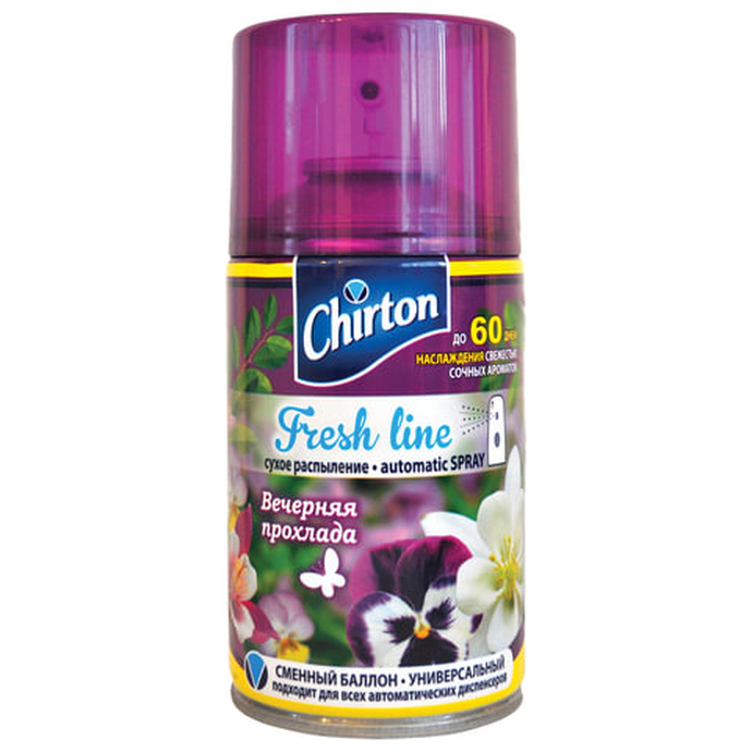 Сменный баллон 250мл CHIRTON "Вечерняя прохлада", для автомат. освежителей, универсал, сух. распылен