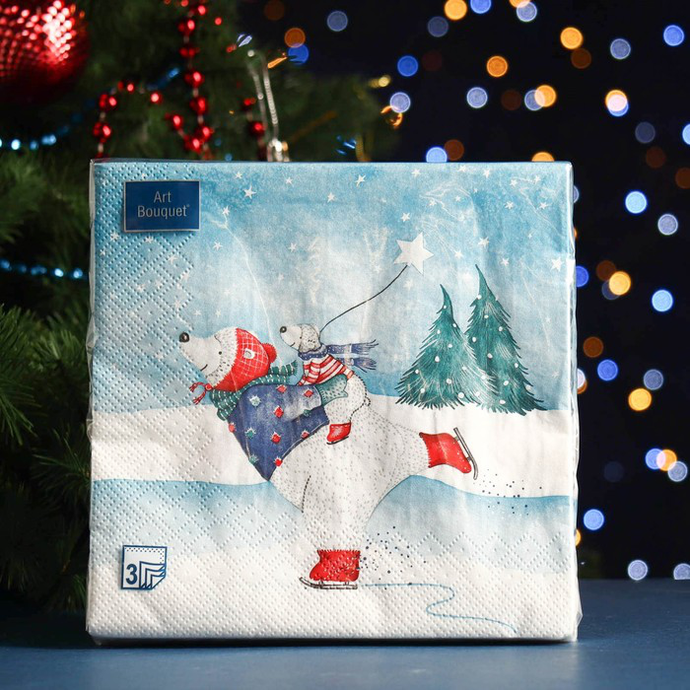 Салфетки Art Bouquet 33*33, 3хсл, 20л., "Медведи на катке "/12