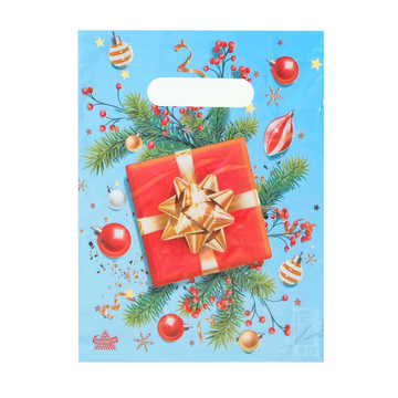 Пакет Красный подарок п/э с вырубной ручкой р-р 19*25см, 30 мкм