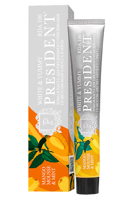Зубная паста PRESIDENT® White & Yummy Манго-мусс с мятой 75г