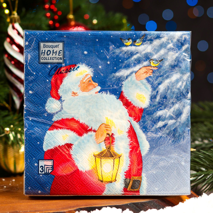 Салфетки 20л, Bouquet Home Collection Classic, 3хсл., "Дед Мороз и синичка"/12