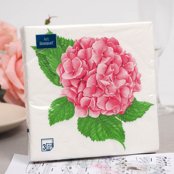 Салфетки Art Bouquet  "Розовая гортензия" 33*33, 3 слоя 20л/вл.12
