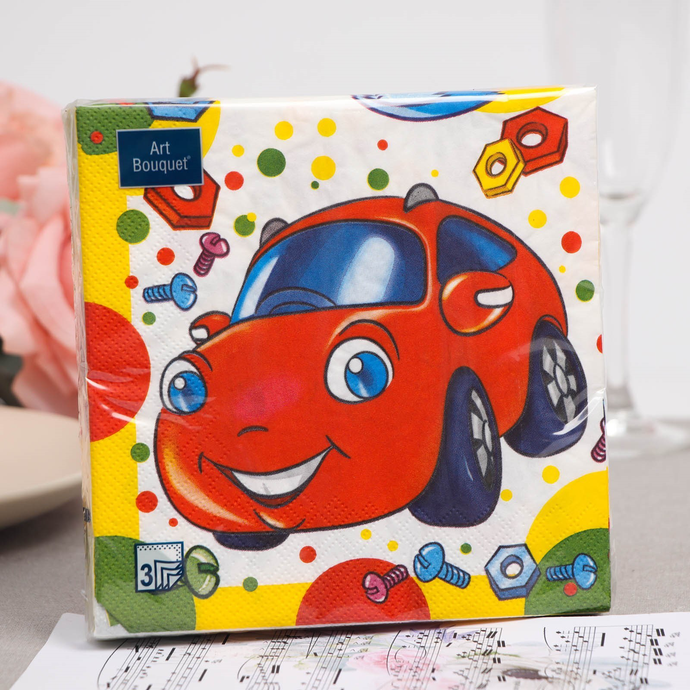 Салфетки бумажные декоративные Art Bouquet 33*33, 3хсл. 20шт. "Классные машинки" /12