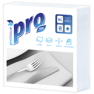 Салфетки бумажные PRO 1/8 сложения, 2 слоя 100 л, 33*33 / вл.24 С233