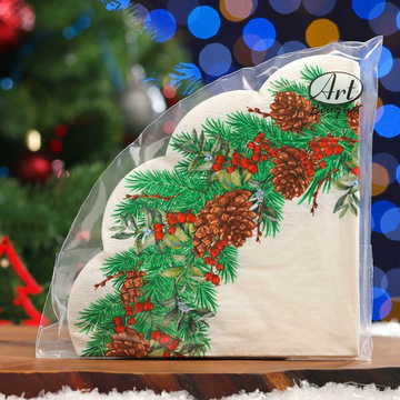 Салфетки Art Bouquet RONDO "Новогодний венок-3" 3сл.12л/вл.15