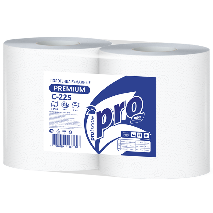 Полотенца бумажные протирочные PRO 2 слоя, 2 рулона, 300м С225