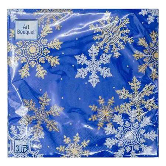 Салфетки бумажные декоративные Art Bouquet 33*33, 3хсл, 20л. "Снежинки на синем,"/12