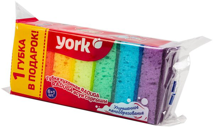 Губки для посуды Колор Люкс YORK 6+1шт.
