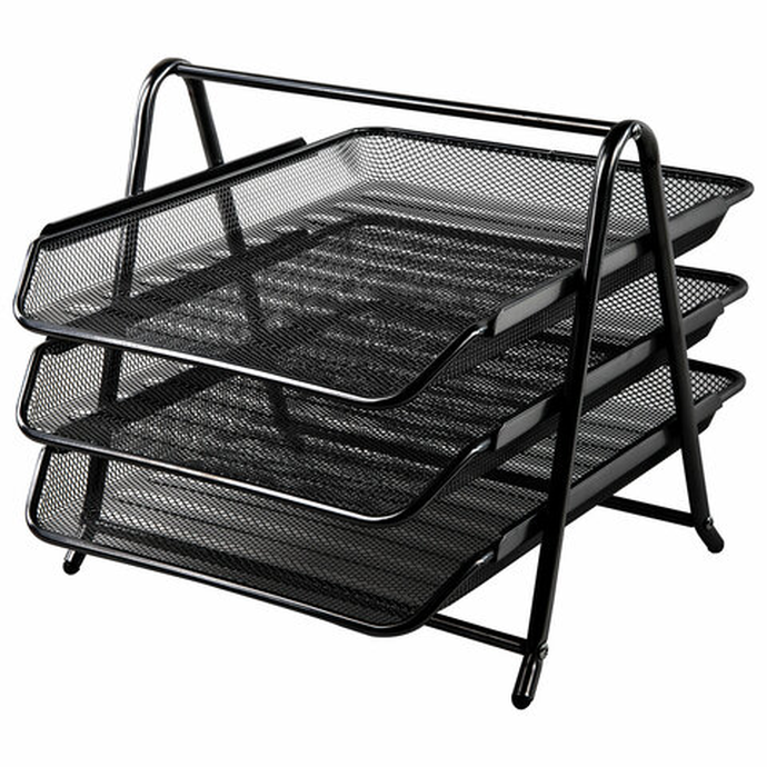 Лоток горизонтальный металл. для бумаг 3 секц. А4 (267*355*295 мм) черный