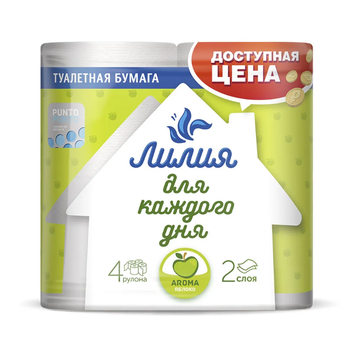 Туалетная бумага Яблоко 2 сл.4 рул. / 12, белая (Лилия)