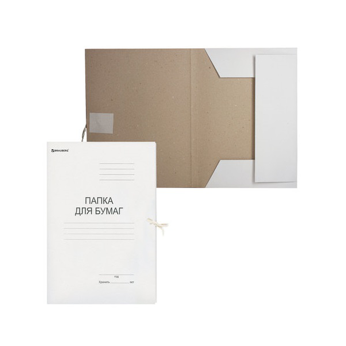 Папка для бумаг с завязками картонная BRAUBERG, до 200 л.