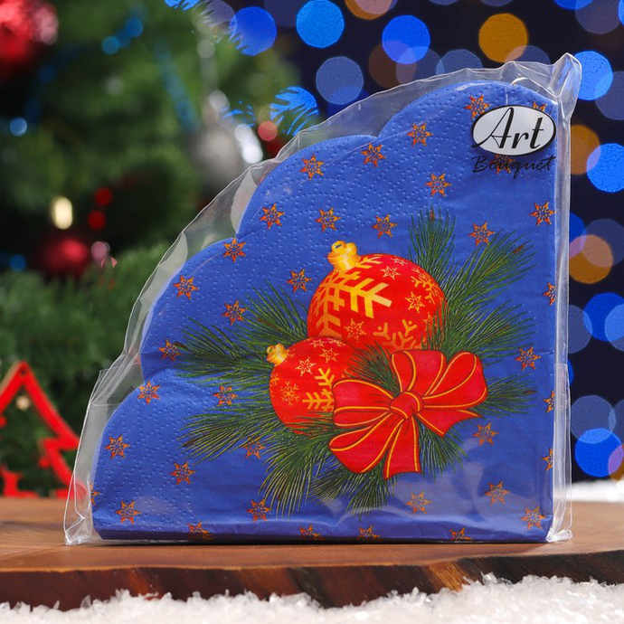 Салфетки Bouquet de Luxe "Новогодние шары на синем" 24х24 ,3 слоя .25л /вл.15