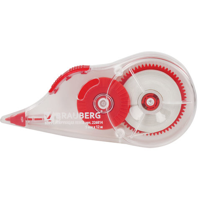 Корректирующая лента BRAUBERG 5 мм х 12 м, корпус прозрачный, механизм перемотки, блистер