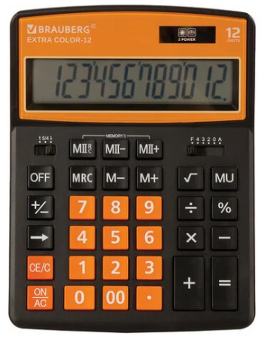 Калькулятор настольный BRAUBERG EXTRA COLOR-12-BKRG (206x155мм), 12 разряд, ЧЕРНО-ОРАНЖЕВЫЙ, 250478