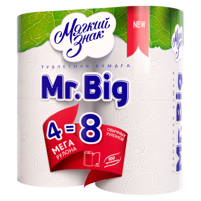 Туалетная бумага Мягкий знак Mr.Big 4=8  2-сл. 4 рул./вл.9 С118