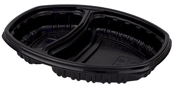 Контейнер овальный 800 мл, 257*202*37 мм, 2-х секционный черный ПП