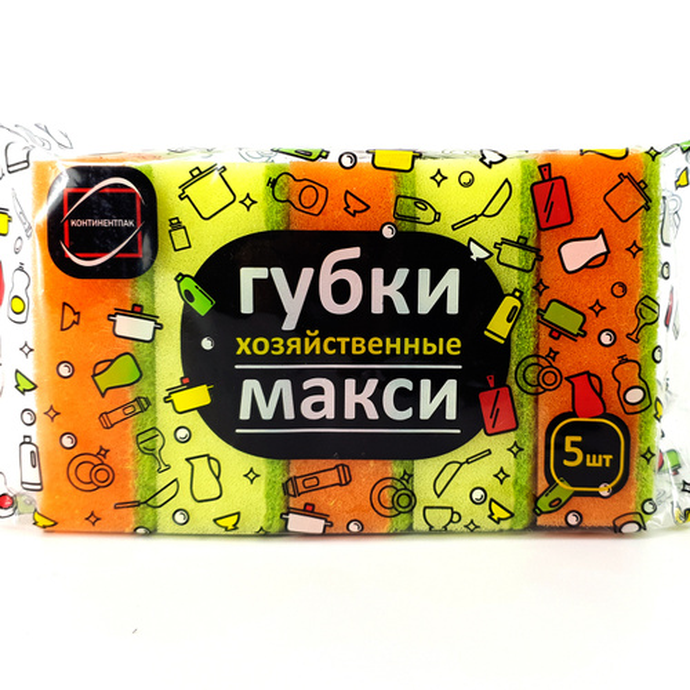 Губка для мытья посуды МАКСИ 9,5*6,5*3 см. 5 шт(20уп/кор)