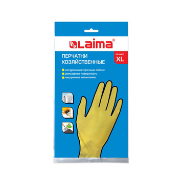 Перчатки хоз. латексные ЛАЙМА "Стандарт", МНОГОРАЗОВЫЕ,х/б напыление, размер ХL (оч. большой)