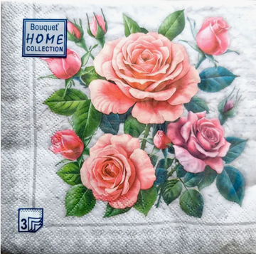 Салфетки Bouquet  de Luxe "Розы в рамке.Серебро" 24х24, 3 слоя .25л./вл.15