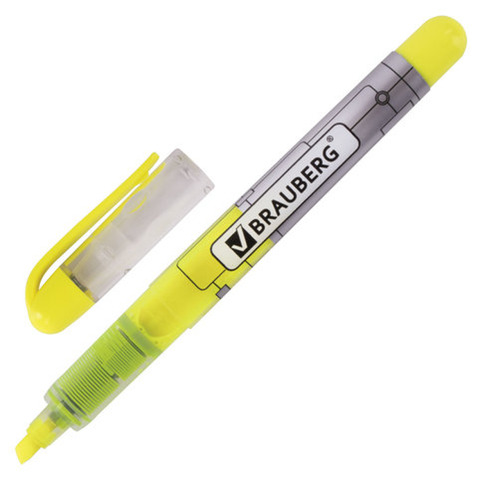 Текстовыделитель  BRAUBERG Fluo Color, жёлтый, жидкие чернила