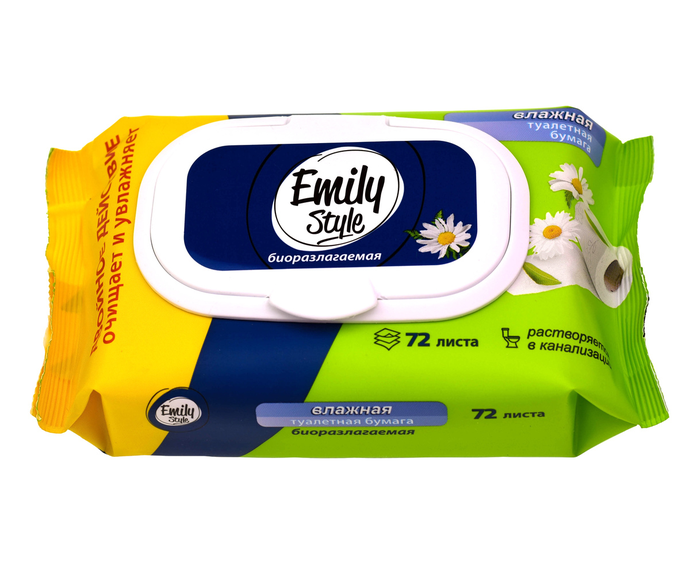 Emily Style Влажная РАСТВОРЯЮЩАЯСЯ туал. бумага 72шт С КРЫШКОЙ  *10*20