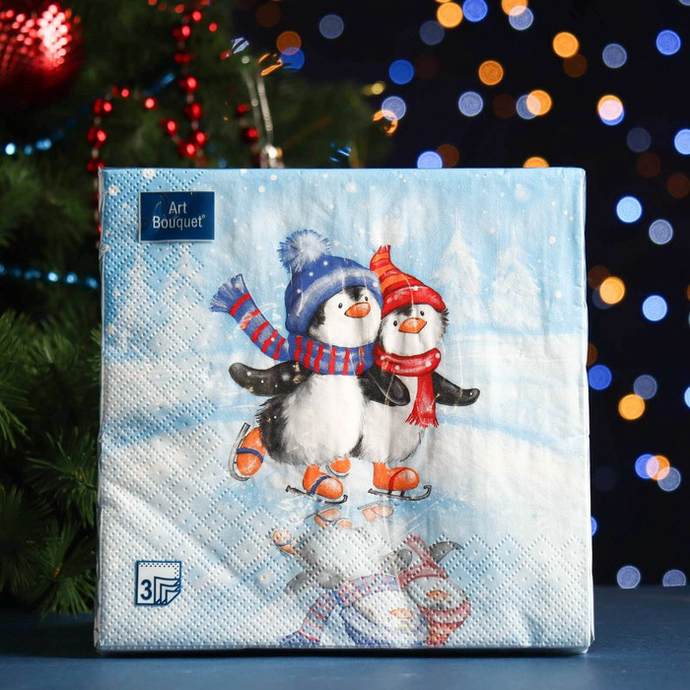 Салфетки Art Bouquet 33*33, 3хсл, 20л. "Пингвины на катке"/12