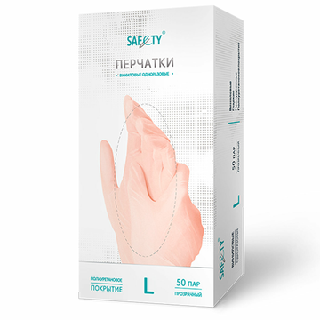 Перчатки медицинские  "SAF&TY"виниловые, прозрачный, L