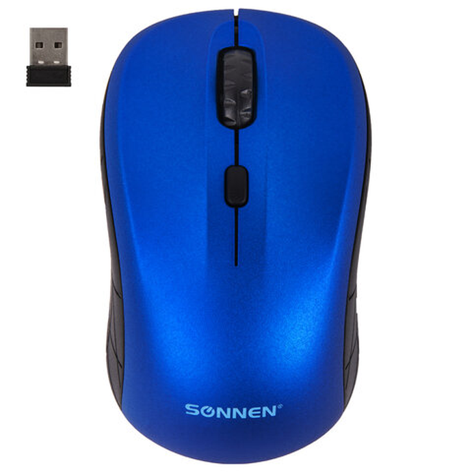 Мышь беспроводная SONNEN V111, USB, 800/1200/1600 dpi, 4 кнопки, оптическая, синяя,513519