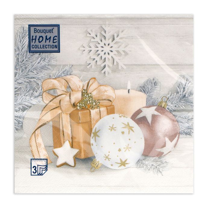 Салфетки 20л, Bouquet Home Collection Classic, 3хсл., "Праздничный натюрморт, золото"/12