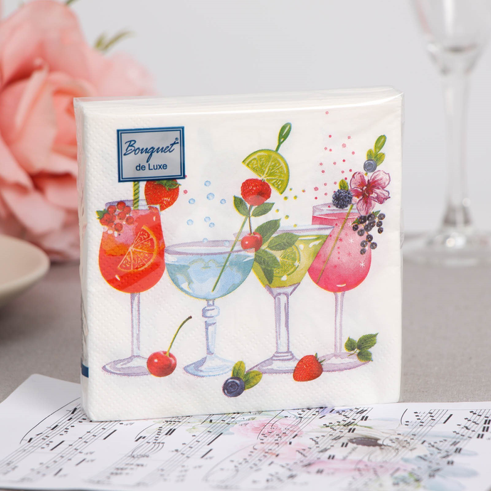 Салфетки Bouquet  de Luxe "Коктейль" 24х24 , 3 слоя. 25л./вл.15