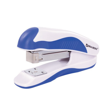 Степлер №24/6, 26/6 BRAUBERG "JET PRO", до 25 листов, эргономичный, бело-синий