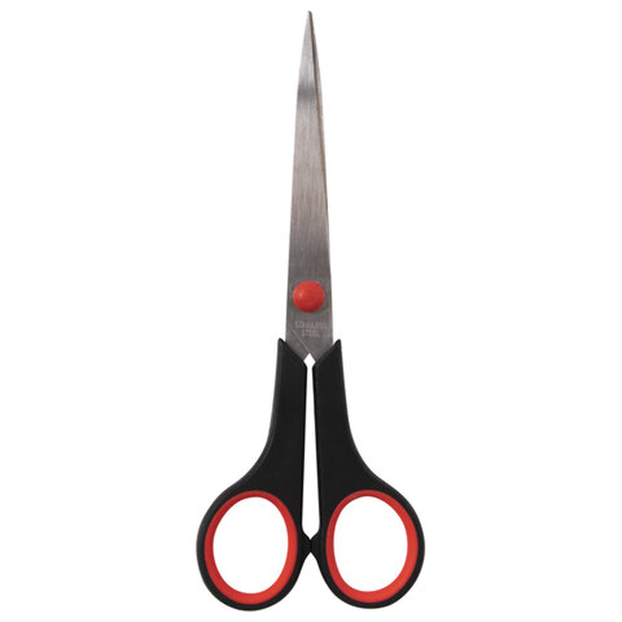 Ножницы 170мм, бюджет, резиновые вставки, черно-красные, ПВХ чехол, STAFF
