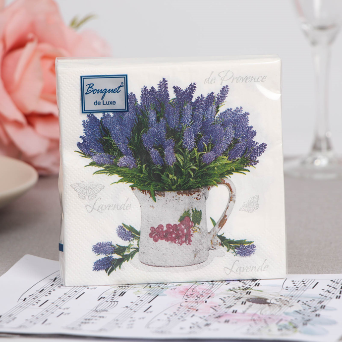 Салфетки Bouquet  de Luxe "Лаванда" 24х24, 3 слоя .25л./вл.15