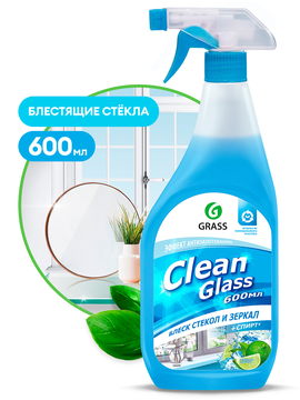 Очиститель стекол  GRASS "Clean Glass" блеск стекол и зеркал Голубая лагуна, 600 мл, триггер/вл.12