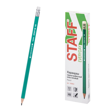 Карандаш чернографитный STAFF EVERYDAY BLP-963, 1шт., НВ, с ластиком, пластиковый, зел.корпус,180963